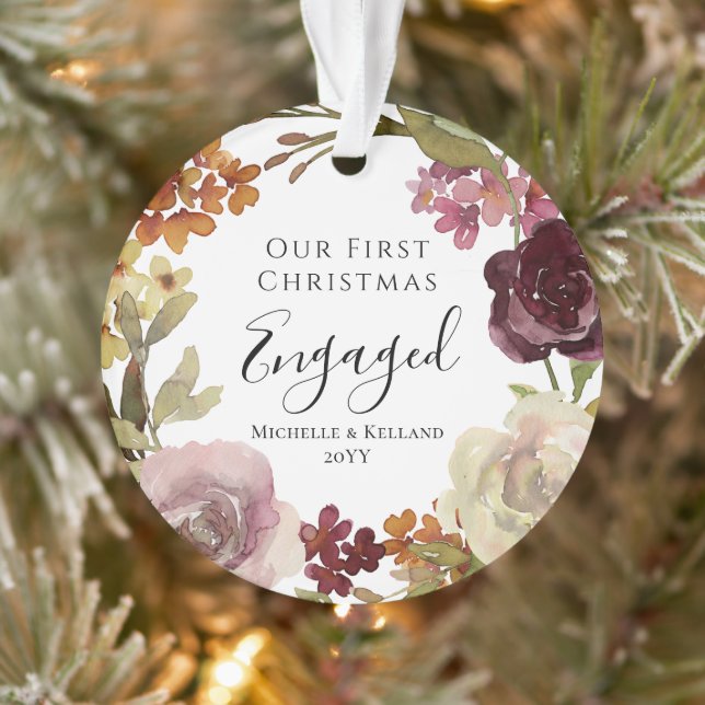 First Christmas Engaged Floral Ornament (Tree)