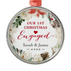 First Christmas Engaged Floral Wreath Photo