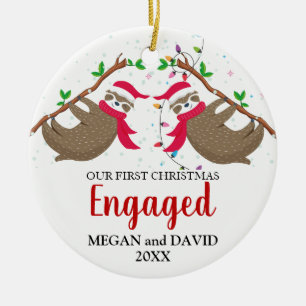 First Christmas Engaged Funny Sloths Ceramic Tree Decoration