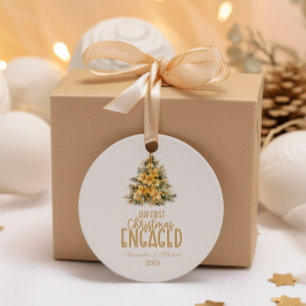 First Christmas Engaged gold Classic Round Sticker