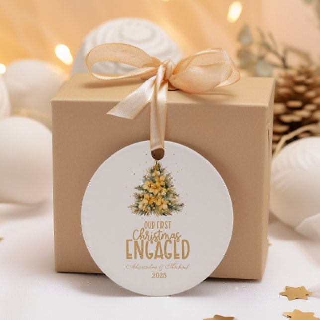 First Christmas Engaged gold  Classic Round Sticker (Creator Uploaded)