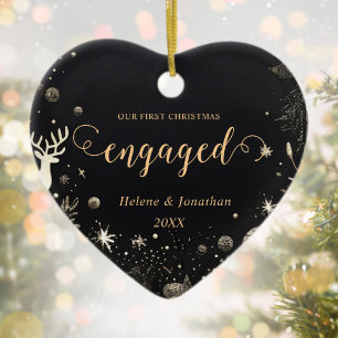 First Christmas Engaged Gold Modern Elegant Unique Ceramic Tree Decoration