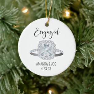 First Christmas Engaged, Halo Ring illustration  Ceramic Tree Decoration