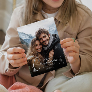 First Christmas Engaged Happy Couple Photo Holiday Card