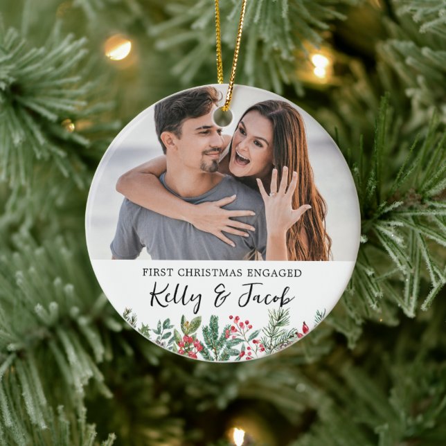 First Christmas Engaged Keepsake Gift Bauble Ceramic Tree Decoration (Tree)