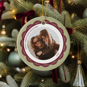 First Christmas Engaged Lace Frame Keepsake Ceramic Tree Decoration