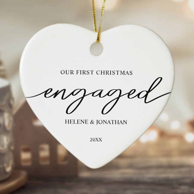 First Christmas Engaged Minimal Elegant Holiday Ceramic Tree Decoration (First Christmas Engaged Minimal Elegant Holiday Ceramic Ornament)