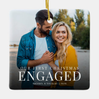 First Christmas Engaged | Minimalist Photo Custom Ceramic Ornament