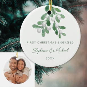 First Christmas Engaged Mistletoe Photo Ceramic Tree Decoration