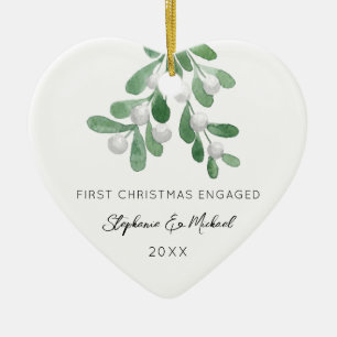 First Christmas Engaged Mistletoe Photo Ceramic Tree Decoration