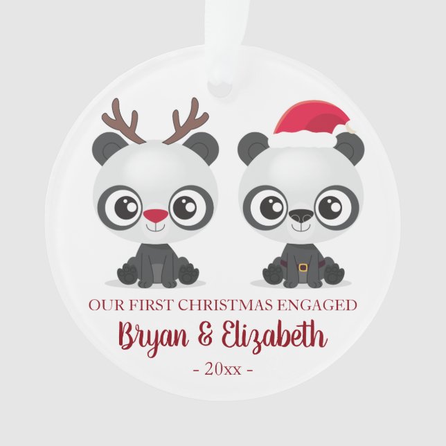 First Christmas engaged or married funny Pandas Ornament (Front)