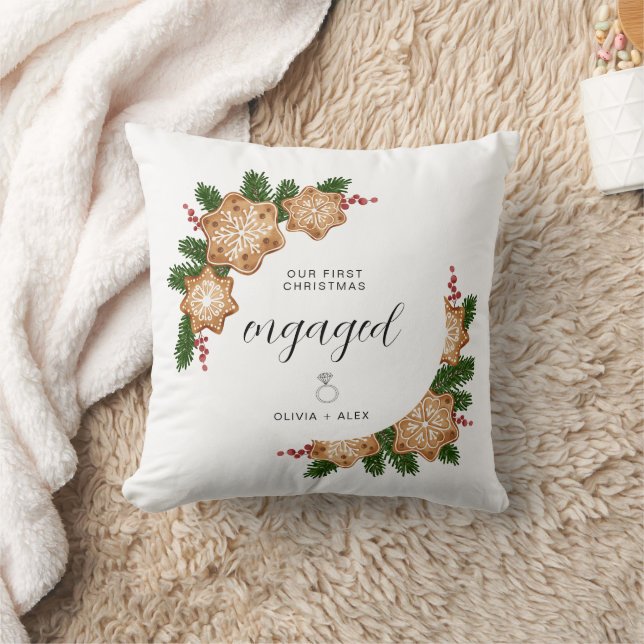 First Christmas Engaged Personalised Couple Gift  Cushion (Blanket)