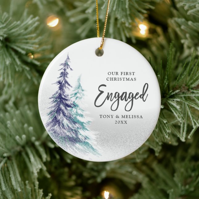 First Christmas Engaged Personalized Pine Trees Ceramic Tree Decoration (Tree)