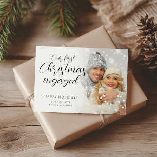First Christmas Engaged Photo Calligraphy  Holiday Card