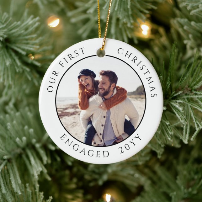 First Christmas Engaged Photo Keepsake Ceramic Tree Decoration (Tree)