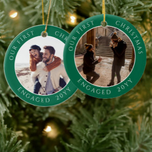 First Christmas Engaged Photo Keepsake Ceramic Tree Decoration