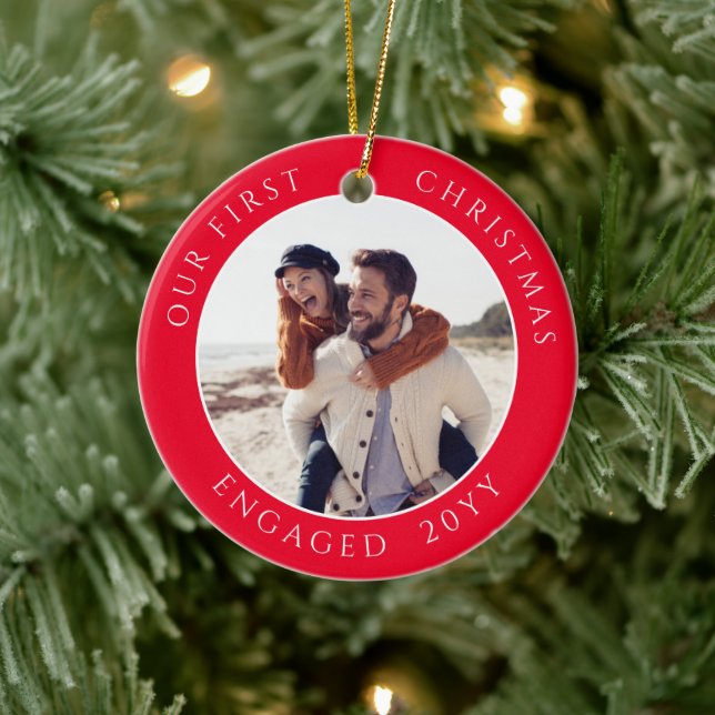 First Christmas Engaged Photo Keepsake Ceramic Tree Decoration (Tree)