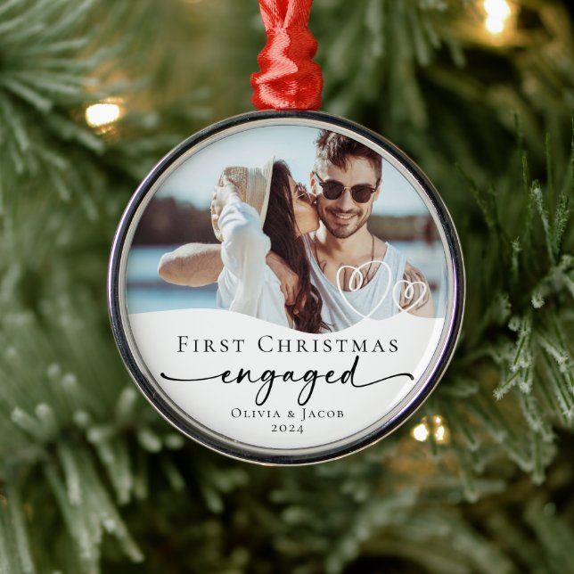 First Christmas Engaged Photo Keepsake Metal Tree Decoration (Tree)