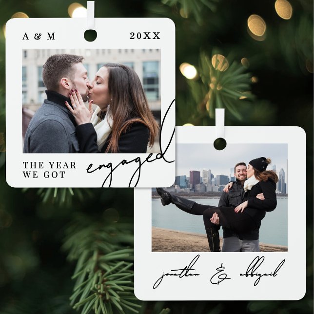 First Christmas Engaged Photo Metal Tree Decoration (First Christmas Engaged Photo Metal Ornament )