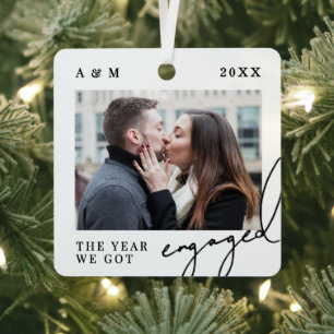 First Christmas Engaged Photo Metal Tree Decoration
