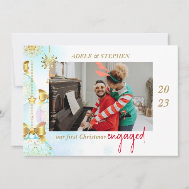 First Christmas Engaged Photo Modern Christmas Holiday Card (Front)