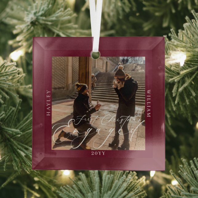 First Christmas Engaged Photo Port Wine Glass Tree Decoration (Insitu)