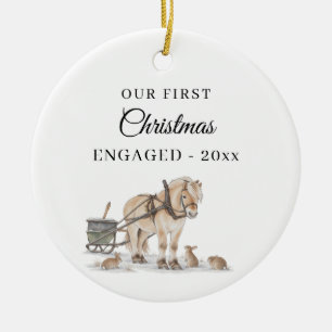 First Christmas Engaged Photo Winter Horse Ceramic Tree Decoration
