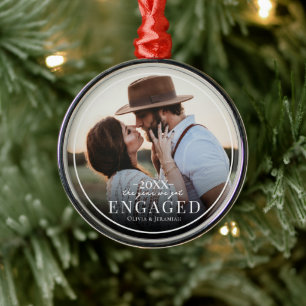 First Christmas Engaged Simple Border Photo Metal Tree Decoration