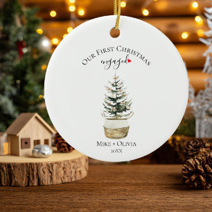 First Christmas Engaged Tree Gold Bows Ball Custom Ceramic Tree Decoration