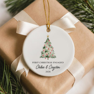 First Christmas Engaged Watercolor Christmas Tree Ceramic Tree Decoration