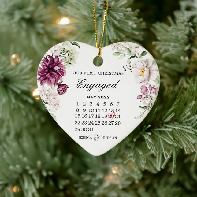 First Christmas Engaged With Calendar Floral Ceramic Tree Decoration (Tree)