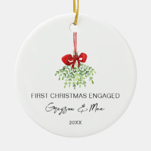 First Christmas Engaged Xmas Engagement Mistletoe Ceramic Tree Decoration