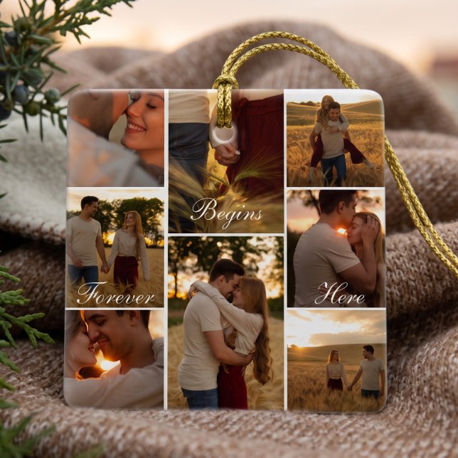 First Christmas Engagement Photo Collage Keepsake Ceramic Ornament (First Christmas Engagement Photo Collage Keepsake Ceramic Ornament)