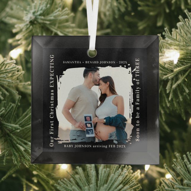 First Christmas Expecting Pregnancy Announcement  Glass Tree Decoration (Insitu)