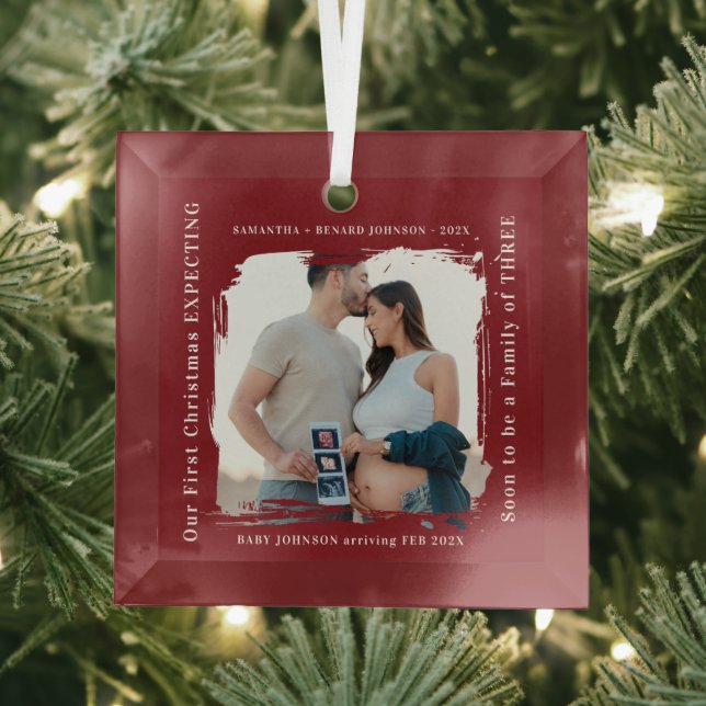 First Christmas Expecting Pregnancy Announcement  Glass Tree Decoration (Insitu)