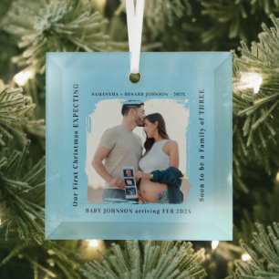 First Christmas Expecting Pregnancy Announcement  Glass Tree Decoration