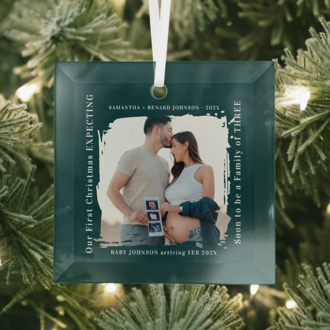 First Christmas Expecting Pregnancy Announcement  Glass Tree Decoration (Insitu)