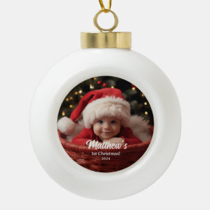 First Christmas Family Customisable Snowflake Ceramic Ball Christmas Ornament