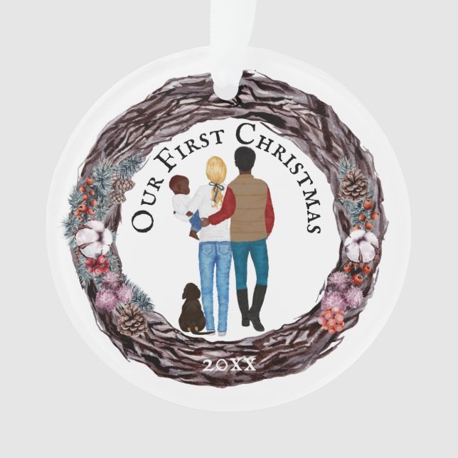 First Christmas family dog country wreath Ornament (Front)