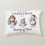 First Christmas Family of 3 Snowman Decorative Cushion<br><div class="desc">First Christmas Family of 3 Snowman Accent Pillow</div>