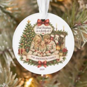 First Christmas Family of 3 Watercolor Christmas Ornament