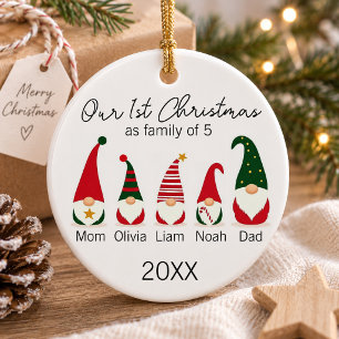 First Christmas Family of five Gnomes Scandinavian Ceramic Tree Decoration