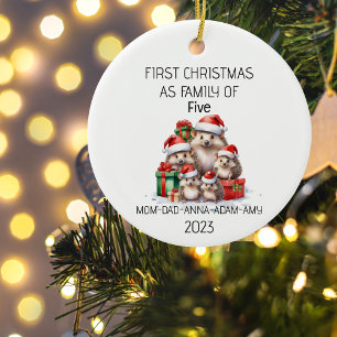 First Christmas Family of Five Hedgehogs Ceramic Tree Decoration
