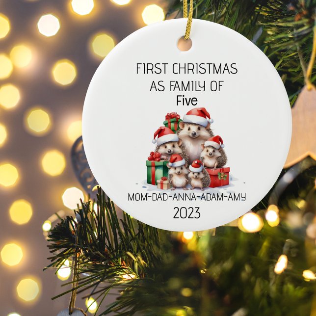 First Christmas Family of Five Hedgehogs Ceramic Tree Decoration (Creator Uploaded)