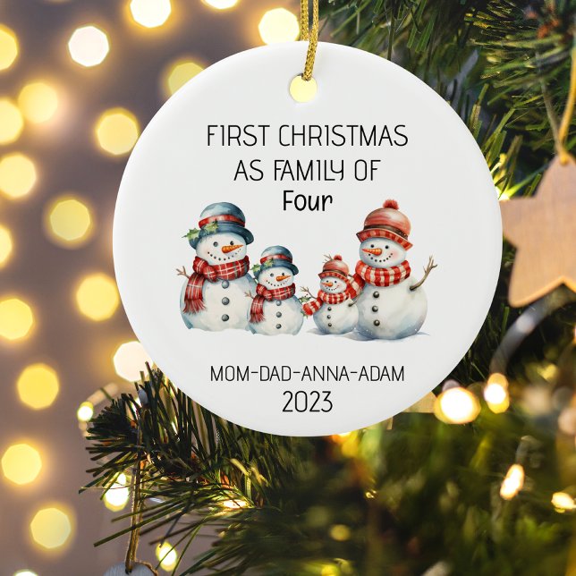 First Christmas Family of Four 4 Snowmans Holiday Ceramic Tree Decoration (Creator Uploaded)