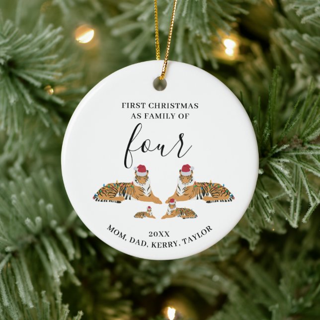 First Christmas Family of Four Cute Tigers Ceramic Tree Decoration (Tree)