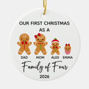 First Christmas Family of Four Gingerbread Ceramic Tree Decoration