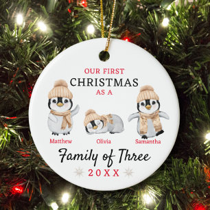 First Christmas Family of Three  Ceramic Tree Decoration
