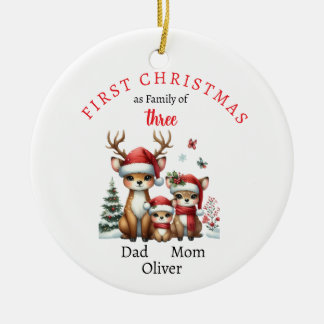 First Christmas family of three Keepsake Photo Ceramic Tree Decoration