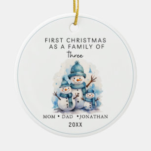 First Christmas Family of Three Penguins Ceramic Tree Decoration